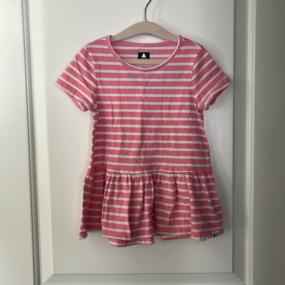 Gap Kids pink and white striped peplum tee